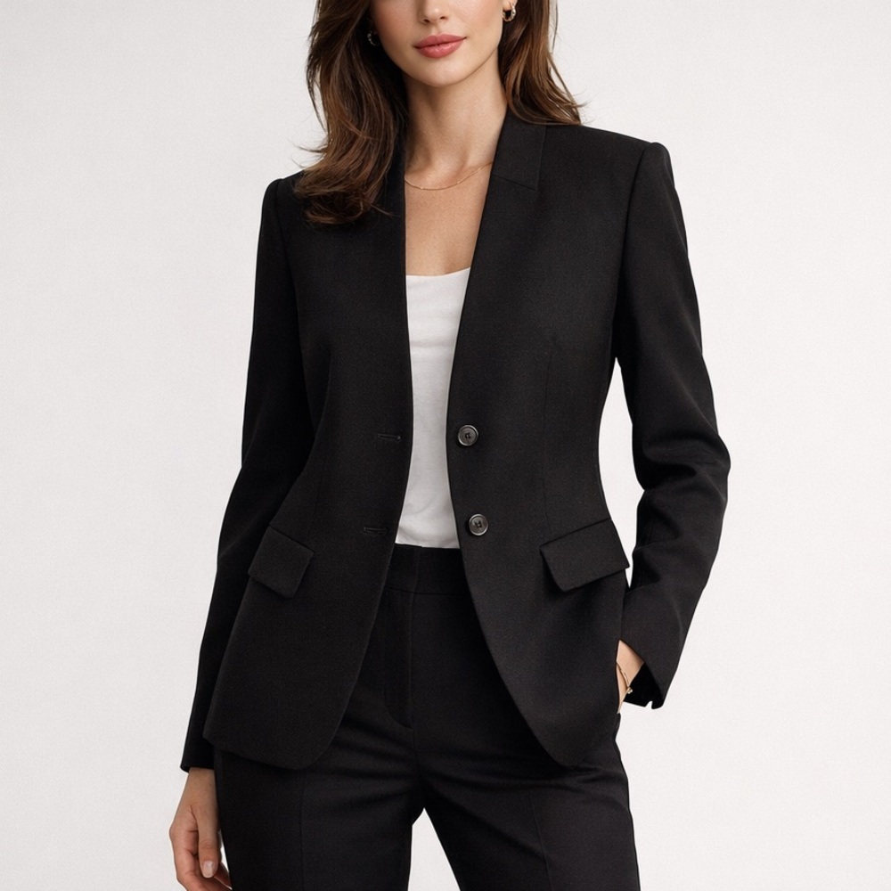Lafayette 148 New York Stand Collar Virgin Wool Blazer Black 10 Quiet Luxury